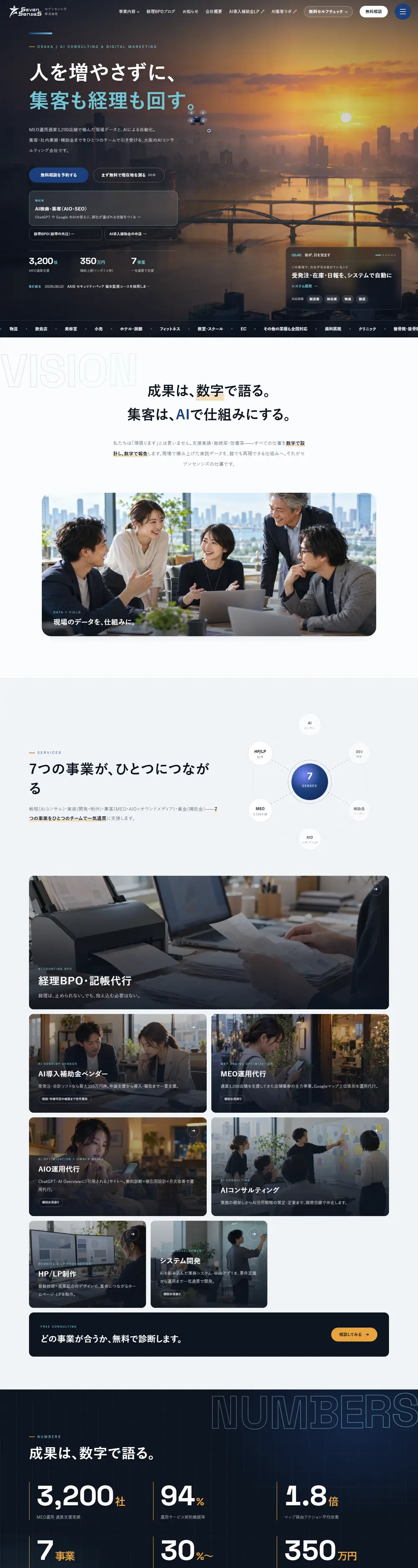 コーポレートサイトの画面全体